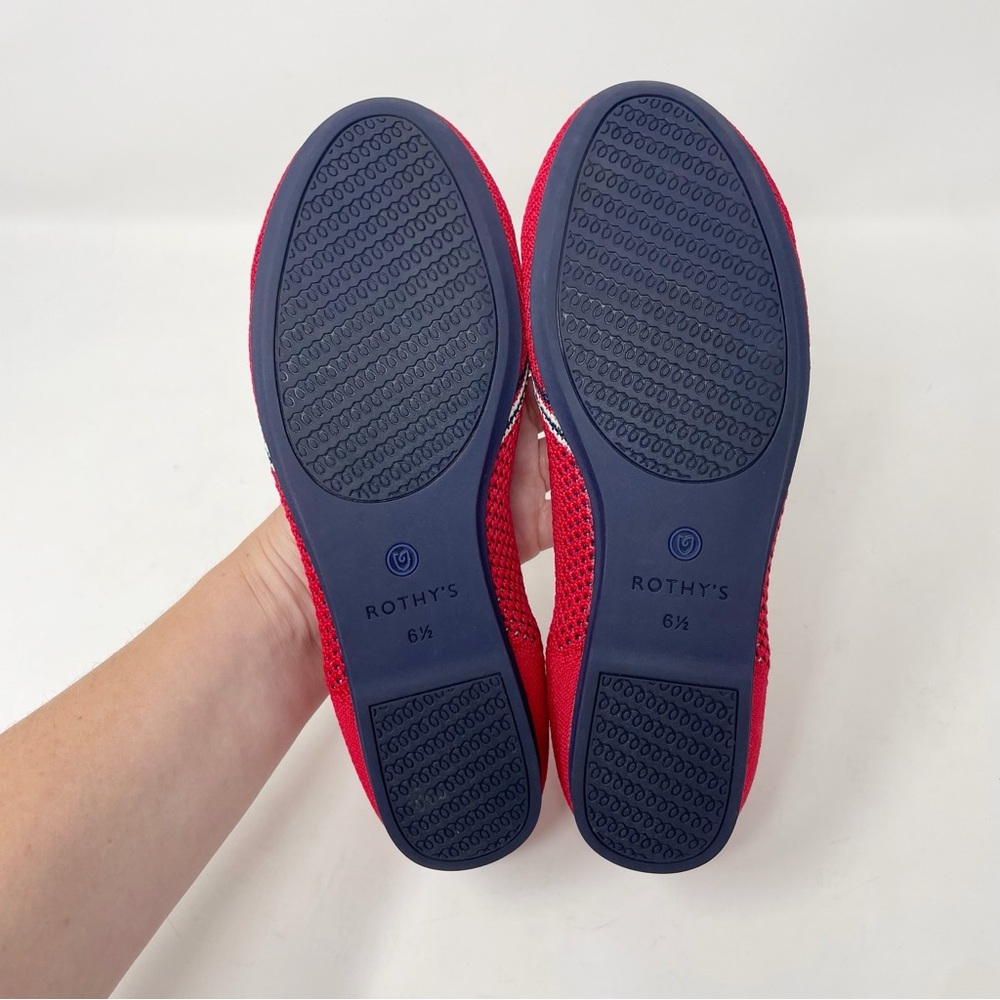 Rothy’s Round Toe Flats Cherry Red with Navy & White Stripe Retired New - Picture 5 of 5